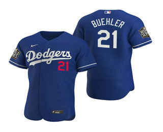 Men Los Angeles Dodgers #21 Walker Buehler Royal 2020 World Series Authentic Flex Nike Jersey